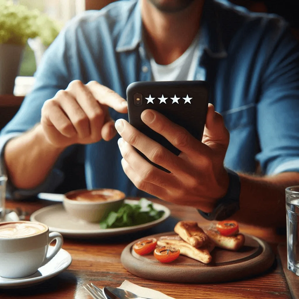Customer reviewing a local business on their phone