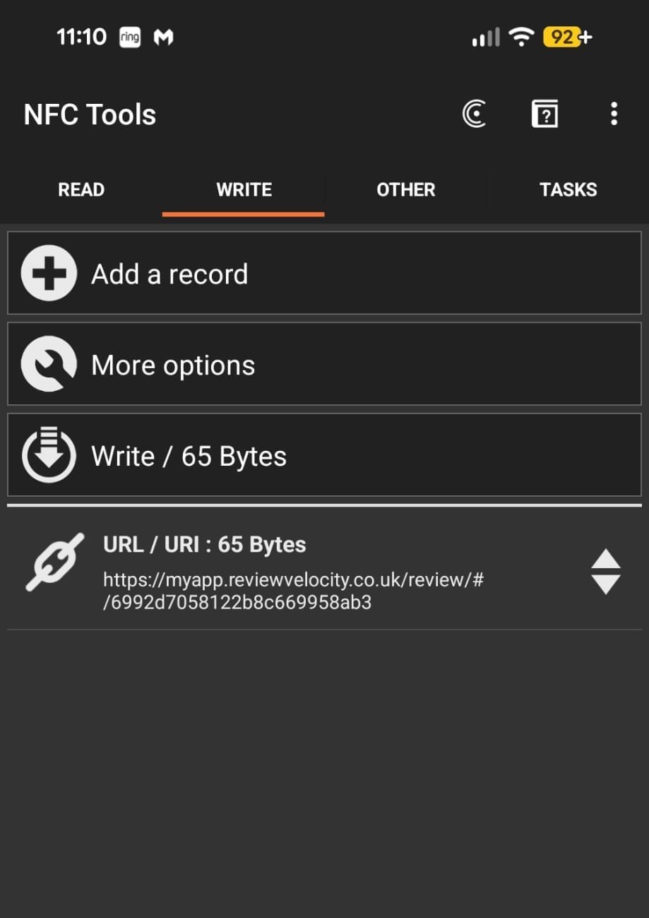 NFC Tools app adding a custom URL record